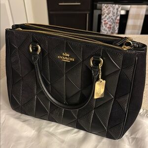 Coach Black Quilted Leather Satchel with Gold Accents